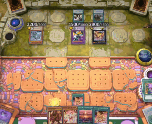 a game of yu gi oh is being played on a table with many cards on it