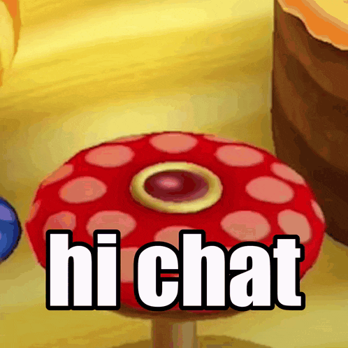 a cartoon illustration of a mushroom with the words hi chat on it
