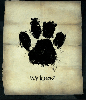 a piece of paper with a black paw print and the words we know on it