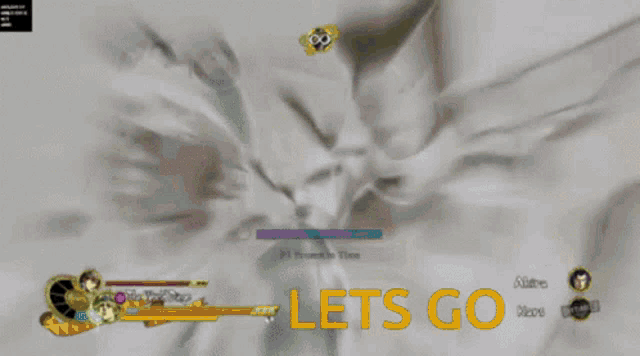 a screenshot of a video game that says lets go on the bottom