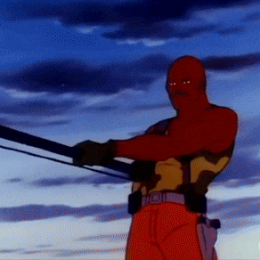 a cartoon of a man with a mask on holding a sword
