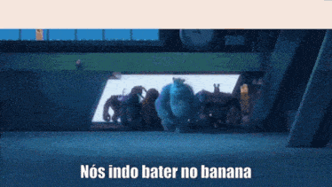 a group of monsters from the movie monsters inc are walking through a dark room