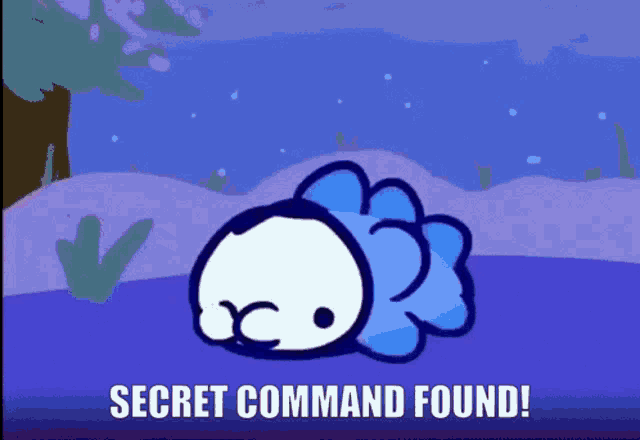a cartoon of a fish with the words secret command found on the bottom