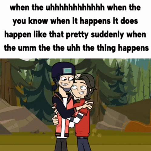 a cartoon of two boys hugging with the caption when the uhhhh when the you know when it happens