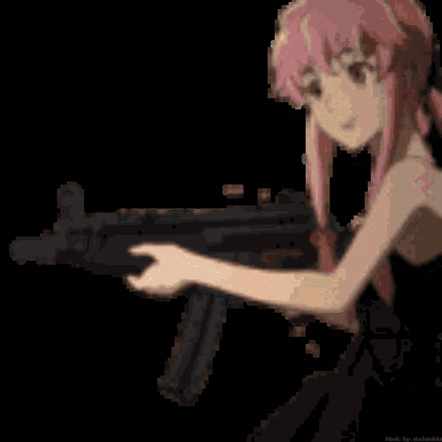 a pixelated image of a girl holding a gun