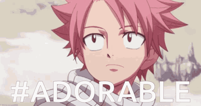 a drawing of a boy with pink hair and the words #adorable