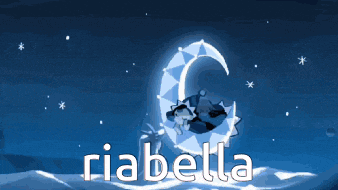 a cartoon of a person sleeping on a crescent moon with the name riabella on the bottom