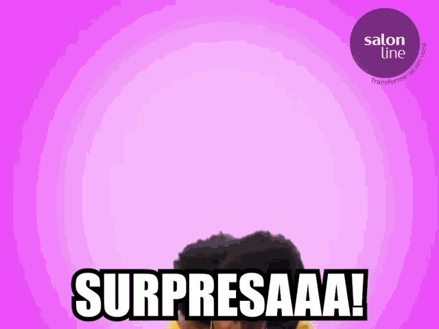 a pink background with a purple circle that says salon line on it