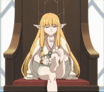 a girl with blonde hair is sitting on a throne with her feet up