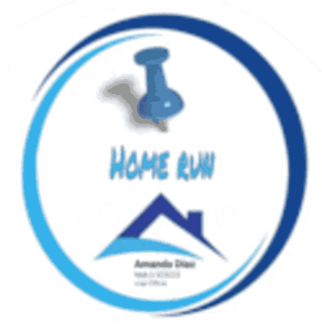 a blue pin in a blue circle with the words home run on it