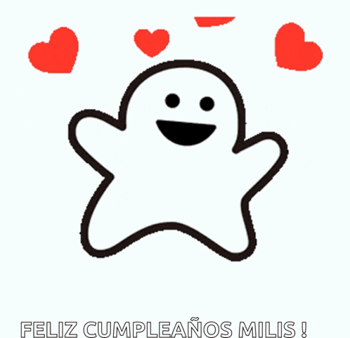 a drawing of a ghost with hearts on its face and the words feliz cumpleanos milis