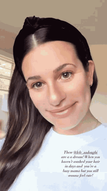 a woman wearing a headband has a caption that says " these @lele_sadougha are a dream "