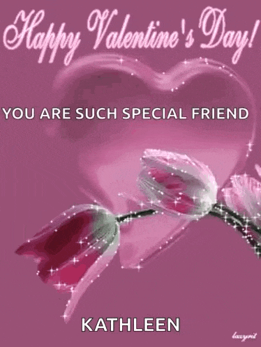 a valentine 's day card with flowers and a heart and the name kathleen