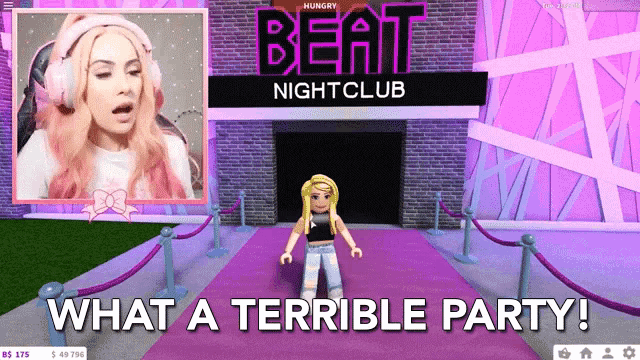 a girl standing in front of a beat nightclub sign