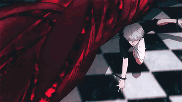 a person with white hair and a black shirt is doing a trick