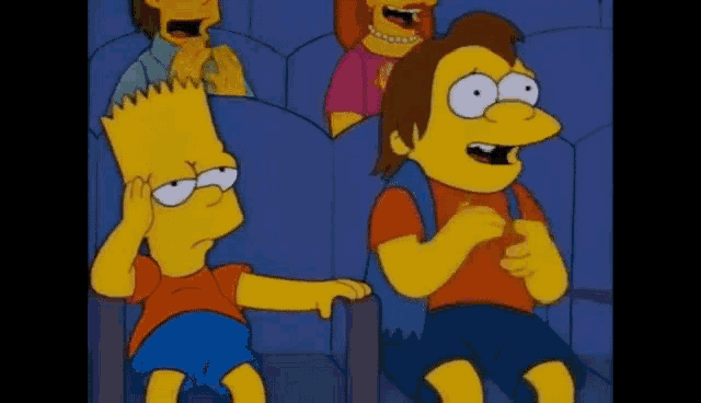 bart simpson and ned flanders from the simpsons are sitting in a theater