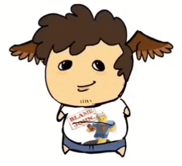 a cartoon character is wearing a t-shirt that says blame john