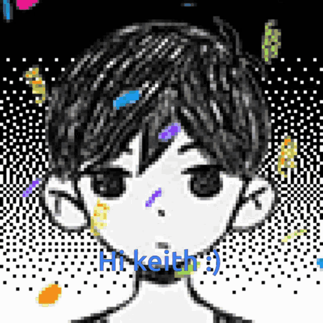 a pixel art drawing of a boy with the words hi keith