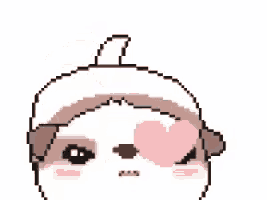 a pixel art drawing of a dog with a pink heart behind it .