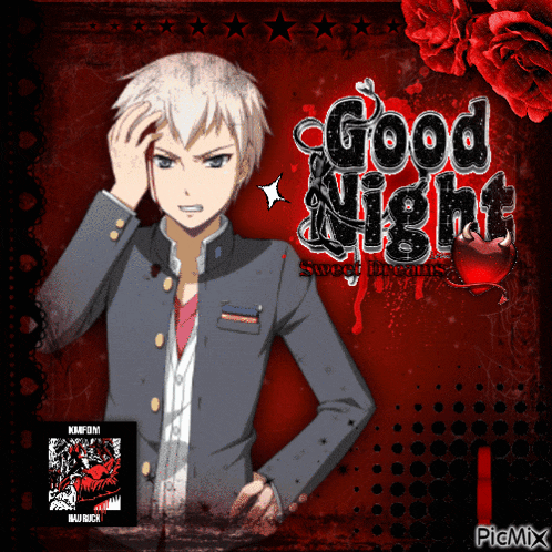 a picture of a boy with the words good night on the bottom