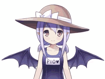 a girl with wings and a hat that says pio