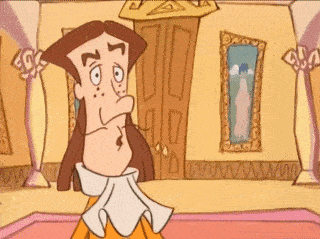 a cartoon of a man standing in a room with a picture on the wall