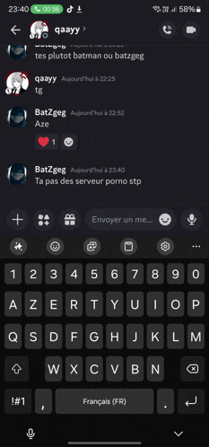 a phone screen shows a chat with batzgeg and aze