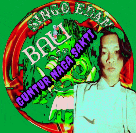 a man stands in front of a green and red circle that says sungo edan