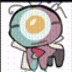 a cartoon character with a large eye and a heart