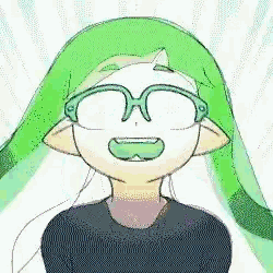 a cartoon character with glasses and green hair is smiling .
