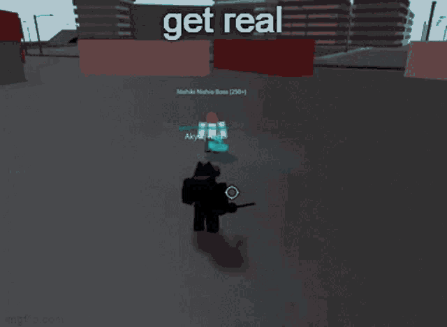a person in a video game is surrounded by a blue circle and a sign that says get real