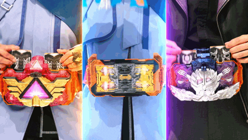 a person is holding three different types of toys