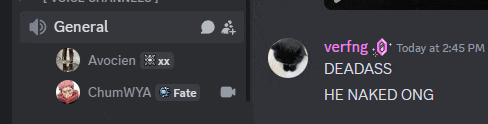 a screenshot of a discord channel that says " he naked ong " on it
