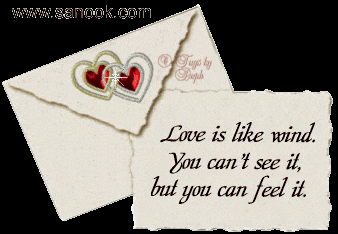an envelope with two hearts and a note that says love is like wind you can 't see it but you can feel it
