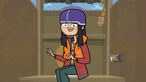 a cartoon character wearing a purple helmet is sitting in front of a sign that says no smoking
