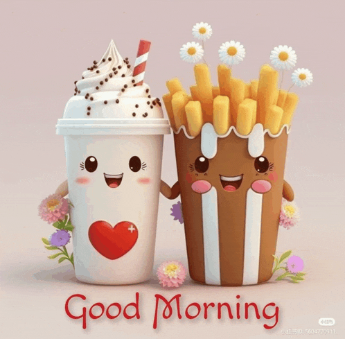 a cup of french fries and a cup of milkshake with the words good morning