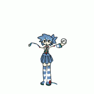 a drawing of a girl with blue hair holding a cd in her hand