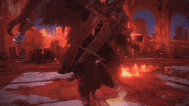 a video game scene with a huge fireball coming out of the ground