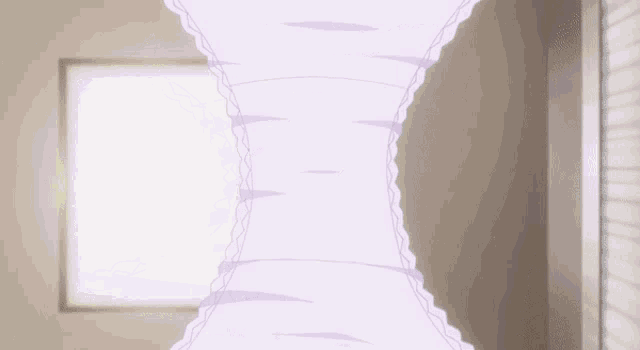 a woman 's underwear is shown in a room with a window in the background .