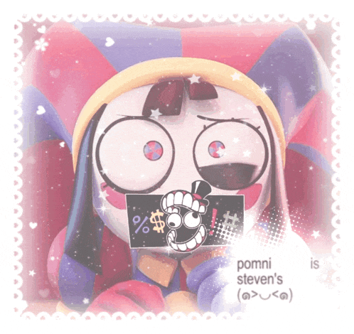 pomni steven 's is written on a picture of a cartoon character