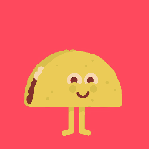 a cartoon taco with arms and legs and a smiling face on a red background .