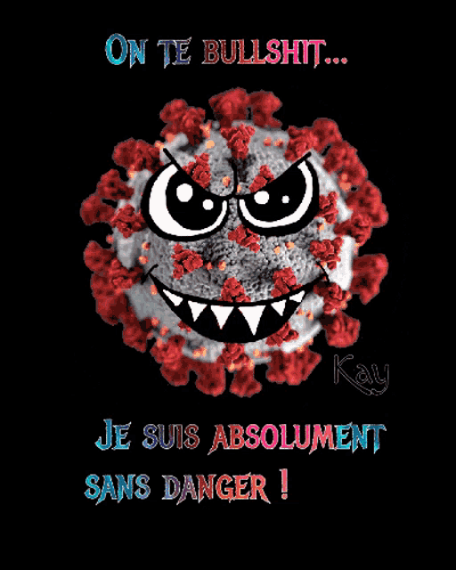 a cartoon of a virus with a face and the words on te bullshit
