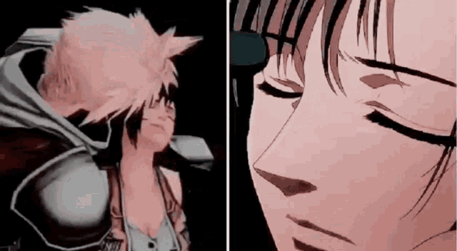 a close up of a person 's face and a close up of a person 's face