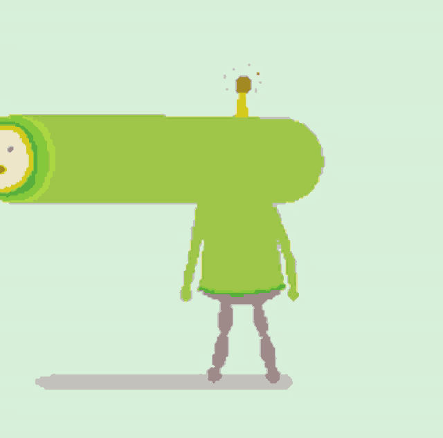 a pixel art drawing of a green tube with a face