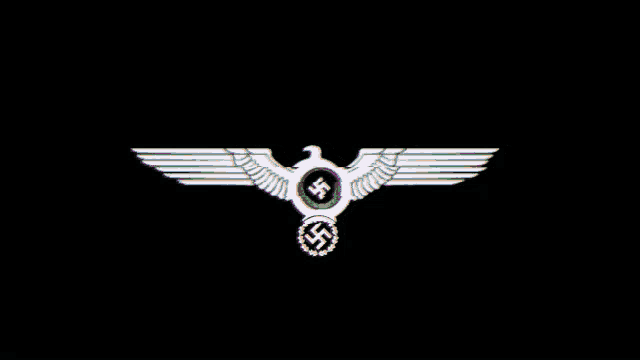 a colorful eagle with a swastika on it 's head
