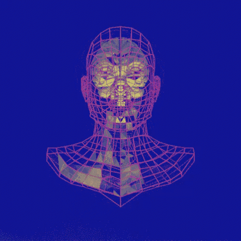 a 3d model of a man 's head and neck with a blue background