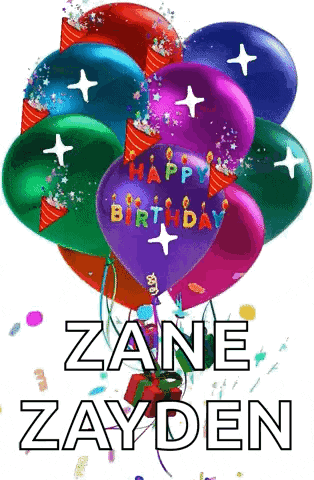 a bunch of colorful balloons with the words happy birthday zane zayden on them