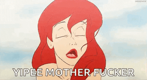 a cartoon of ariel from the little mermaid is saying yipee mother fucker