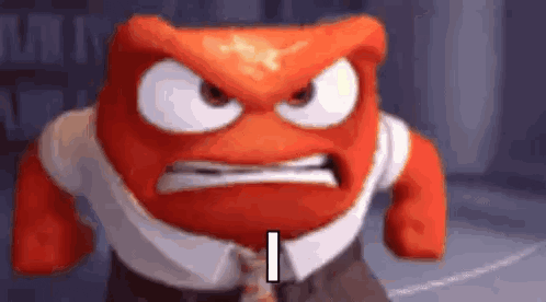 a cartoon character with a very angry face and a tie .