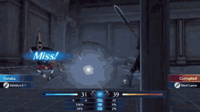 a screenshot of a video game with yunaka and corrupted fighting each other
